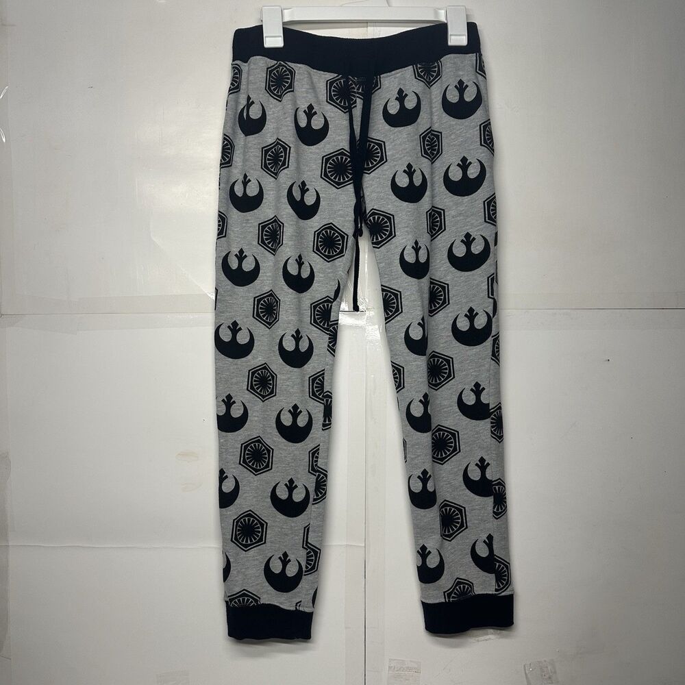 Star Wars Boys Large Sweatpants Joggers Gray Black Logo Print Drawstring